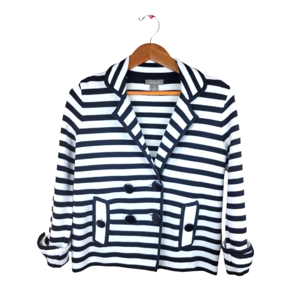 KENAR Black and White Striped Knit Sweater - Picture 1 of 6
